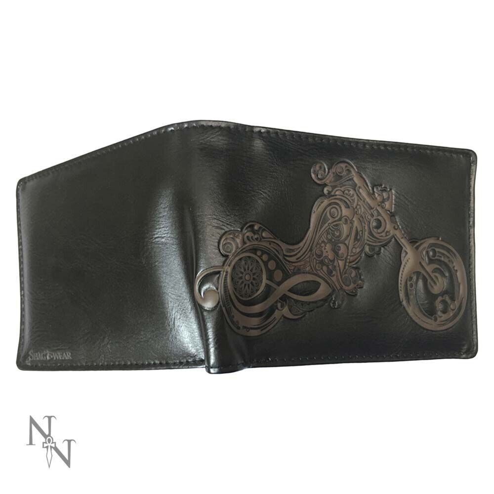 Nemesis Now Motorbike Wallet Black Embossed Gothic Bifold Biker Gift