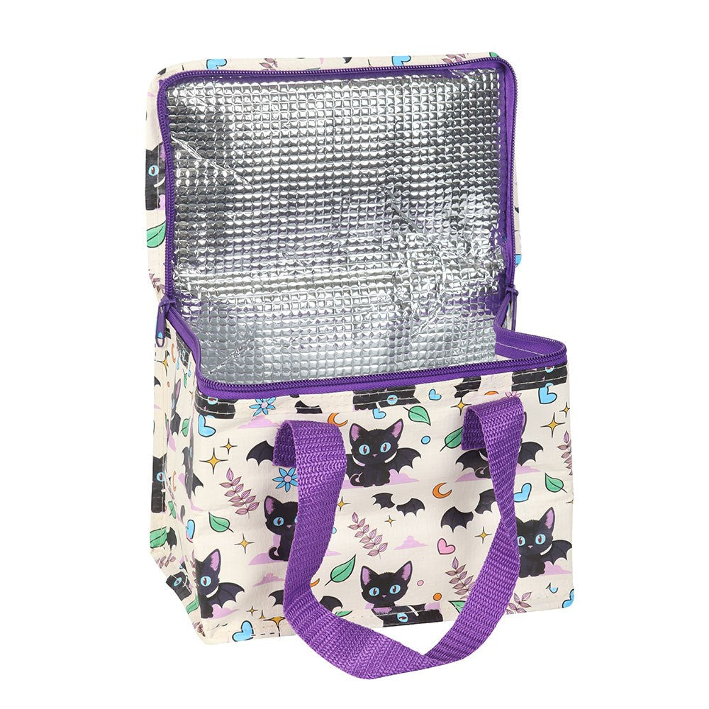 Cute and Creepy Bat Cat Print Lunch Bag