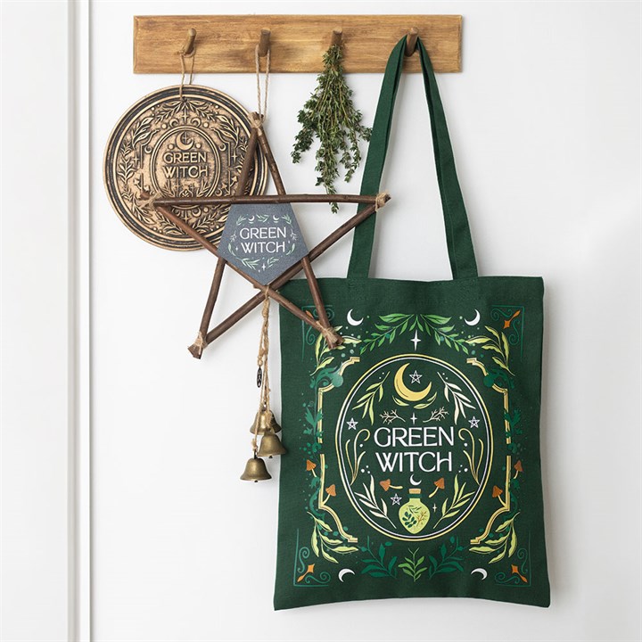 Green Witch Hanging Willow Pentagram with Bells