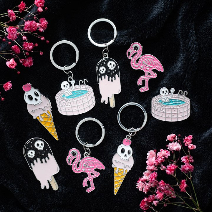 Dead Cool Skeleton and Flamingo Enamel Pin Badges