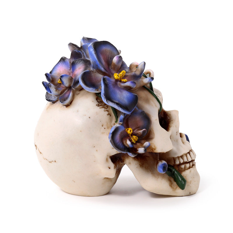 Purple Orchid Skull Figurine