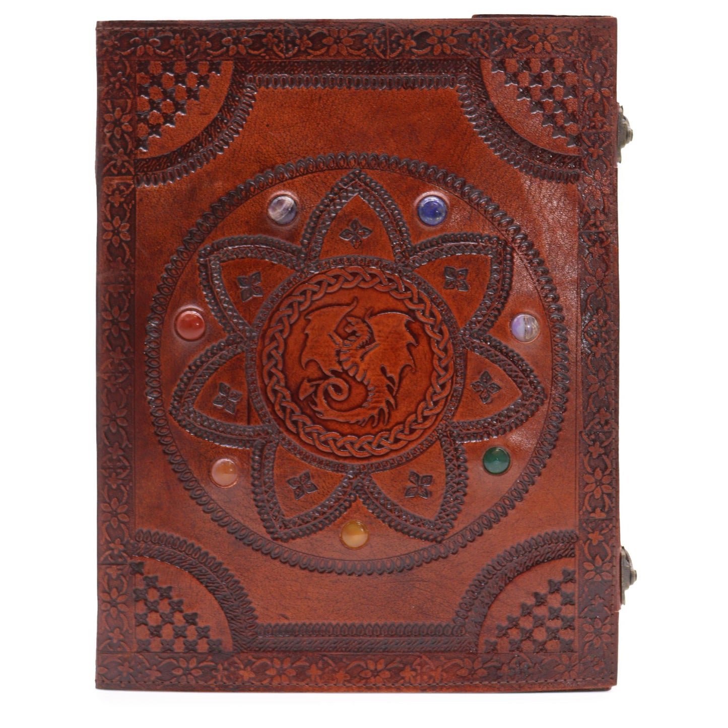 Huge Chakra Stones Dragon Mandala Leather Book