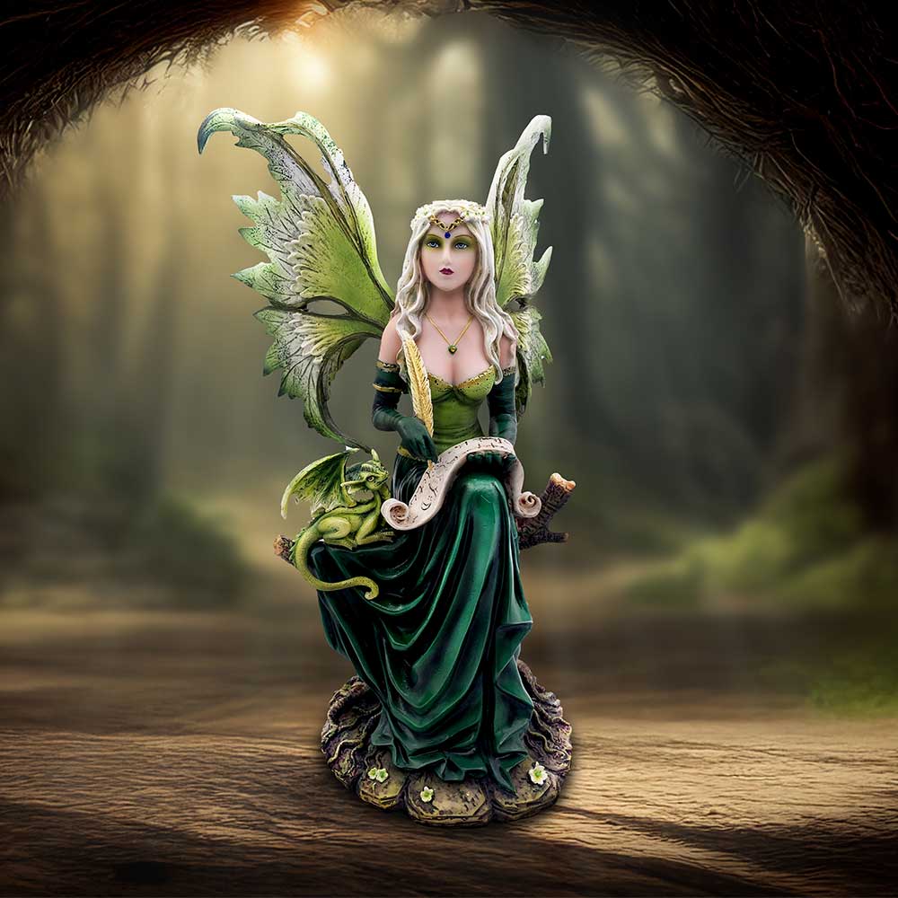 Giada (Small) Green Fairy & Dragon Figurine
