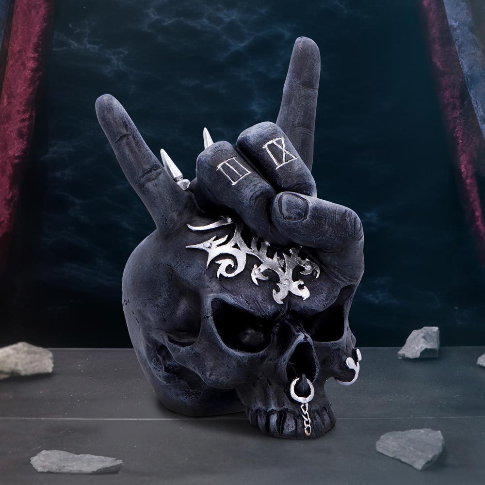 Horns Up Skull Figurine