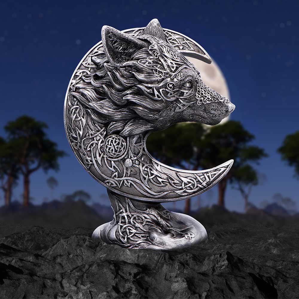 Celtic Crescent Wolf and Moon Ornament
