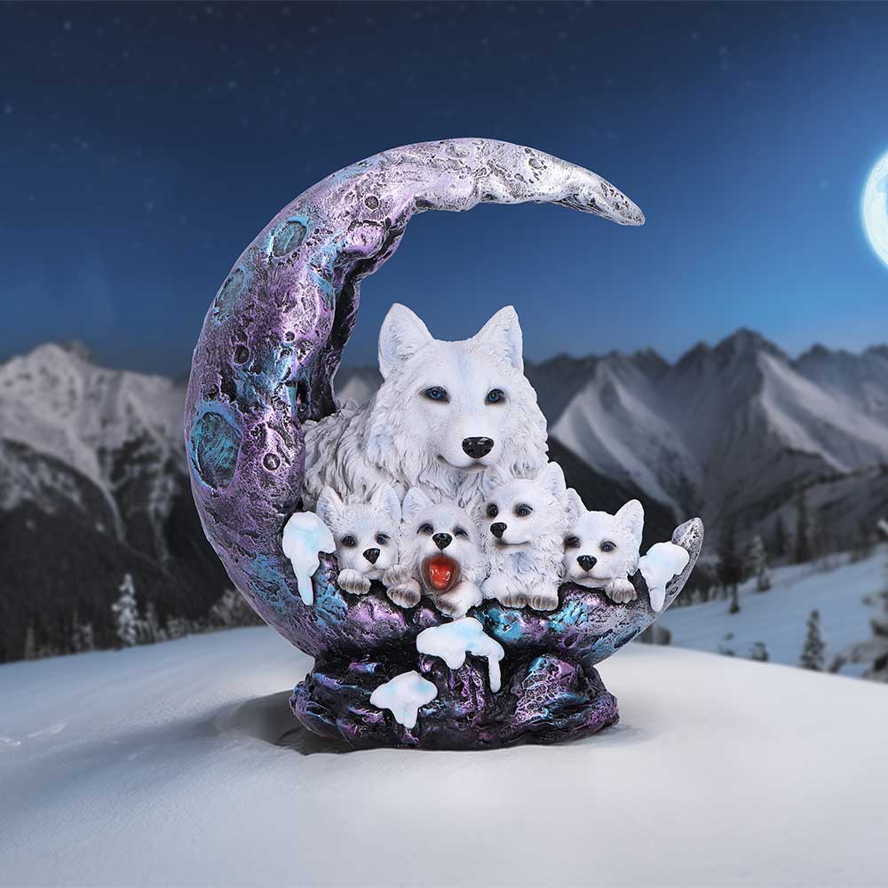 Winter Moon Wolf LED Figurine