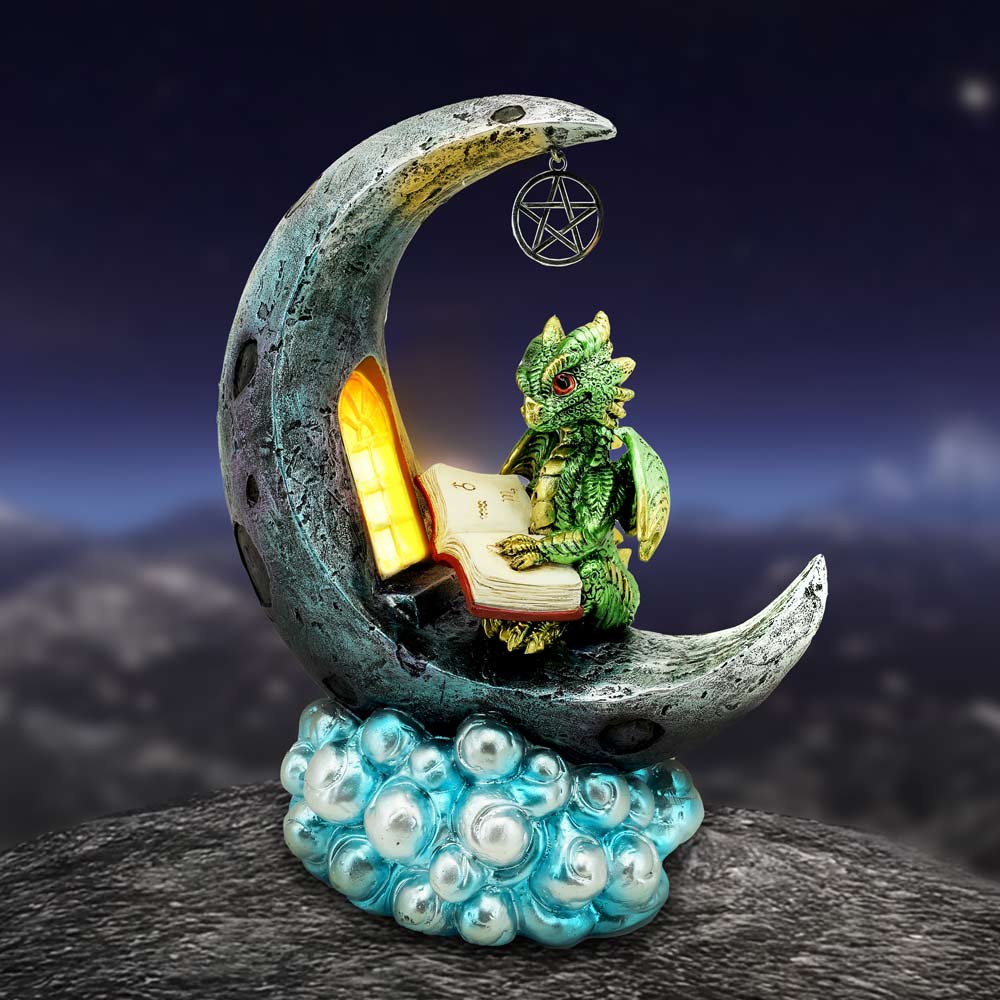 Moonbound Scholar LED Dragon Figurine
