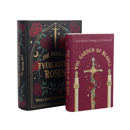 Set of 2 Gothic Rose Book Shaped Storage Boxes