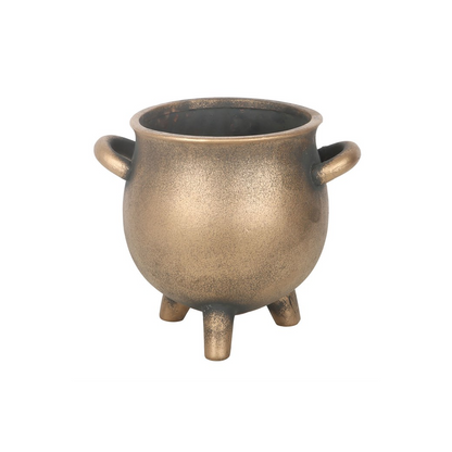 Herbal Magic Bronze Effect Terracotta Cauldron Plant Pot