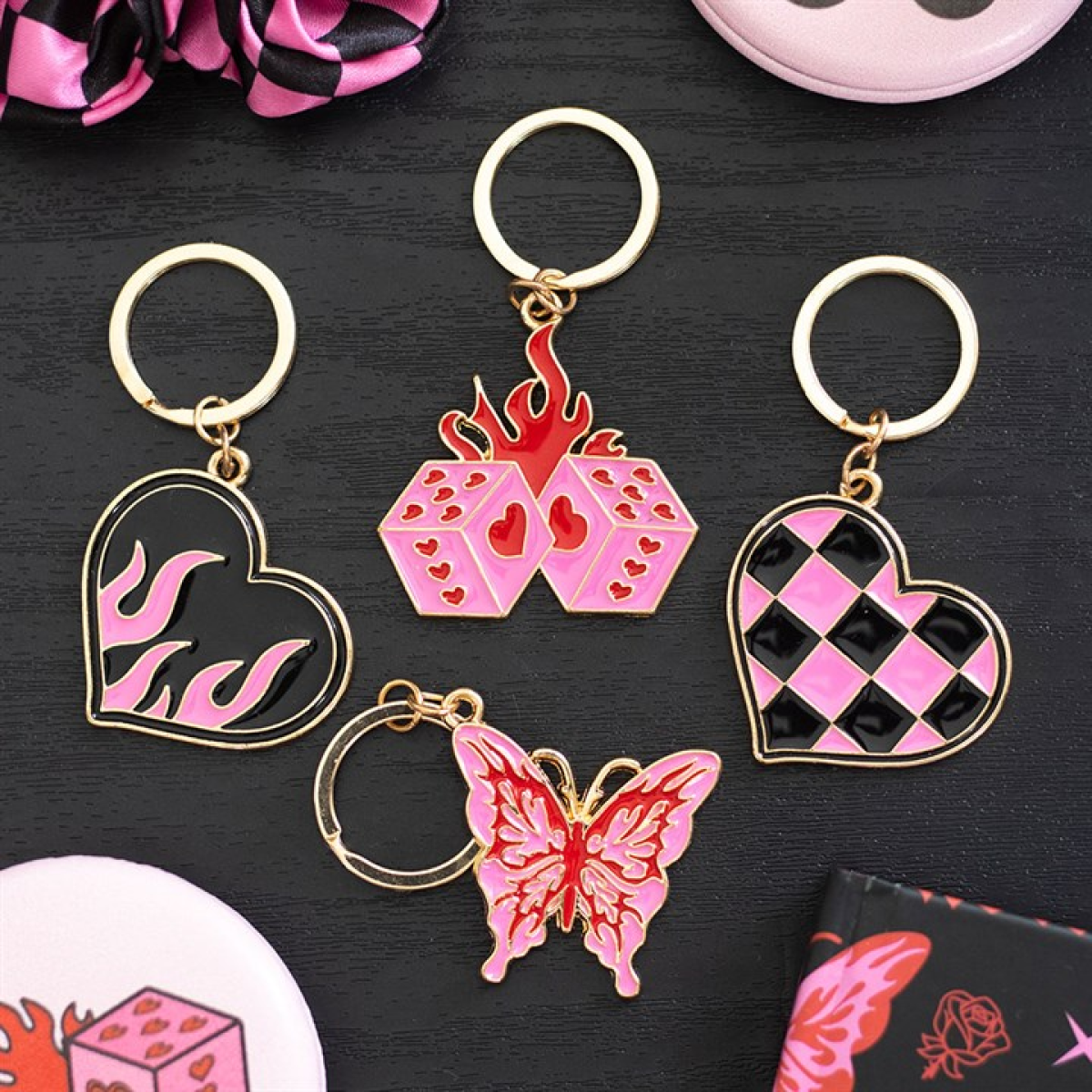 Checkerboard Heart Keyring