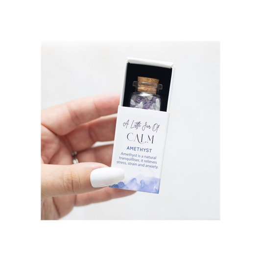Jar of Calm Amethyst Crystal in a Matchbox