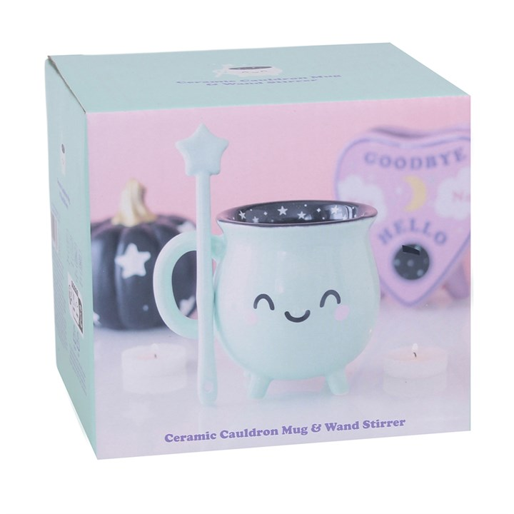 Mint Green Cauldron Mug with Wand Stirrer