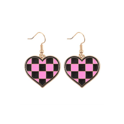 Checkerboard Heart Earrings