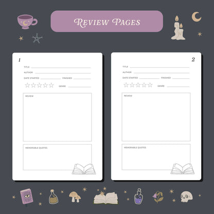 Whimsy Witch Reading Journal – 50 Book Review Notebook