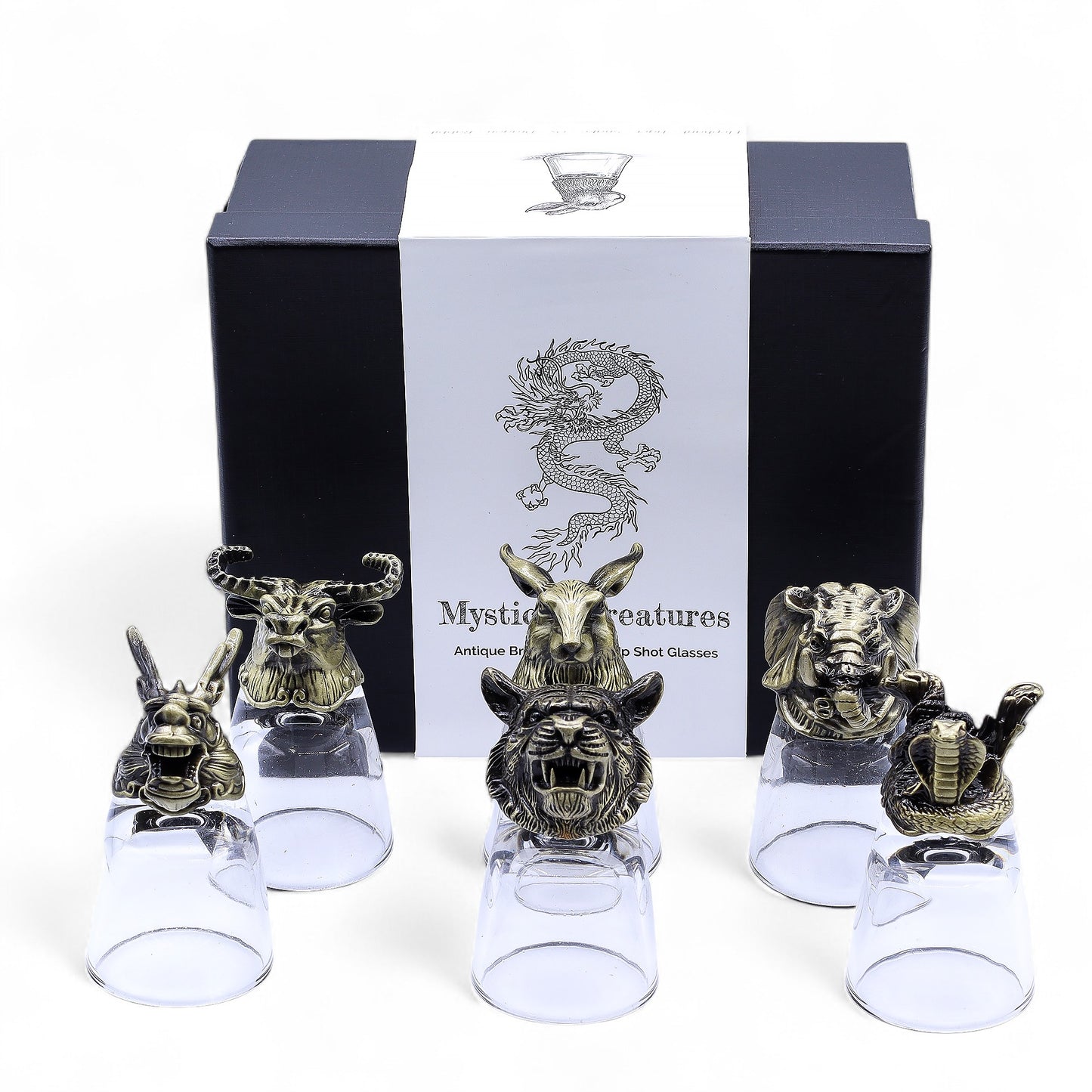 Gift Set of 6 Shot Glasses - Mystical Creatures - Antique Bronze