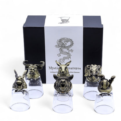 Gift Set of 6 Shot Glasses - Mystical Creatures - Antique Bronze