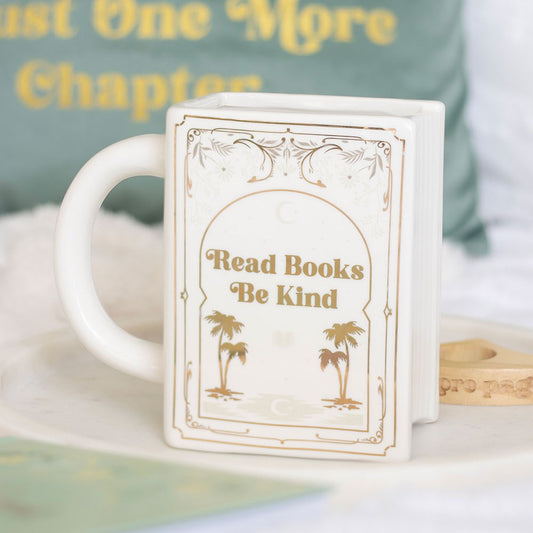 Read Books Be Kind White Book Shaped Mug