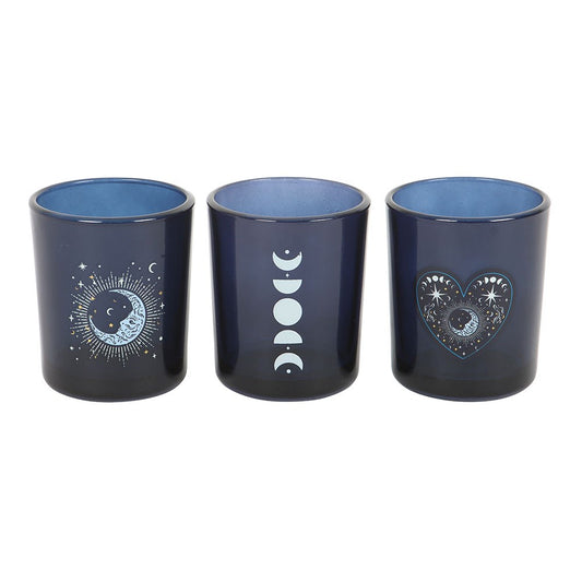 Set of 3 Blue Moon Votive Candle Holders