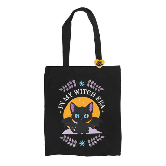 In My Witch Era Bat Cat Tote Bag with Pin