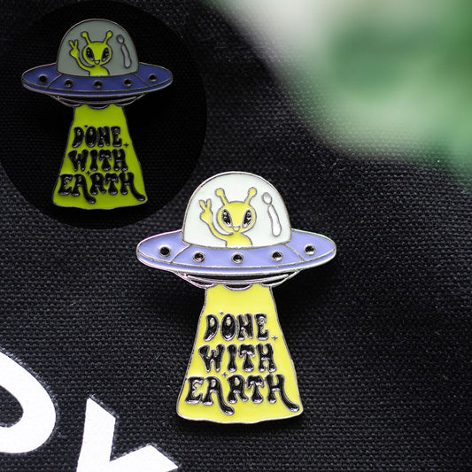 Glow in the Dark UFO Enamel Pin Badge