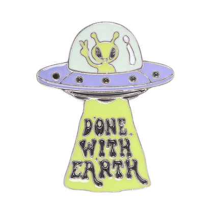 Glow in the Dark UFO Enamel Pin Badge
