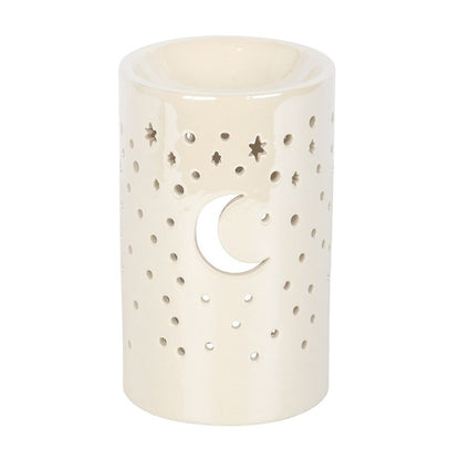 Iridescent White Moon Pillar Oil Burner and Wax Warmer