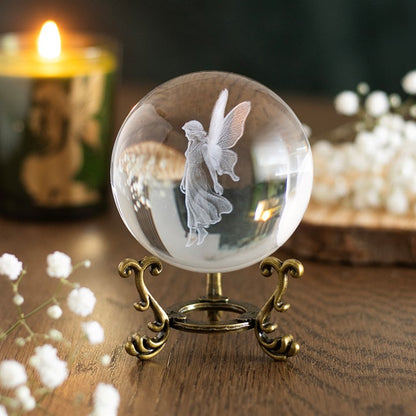 Stardust Fairy Laser Engraved Glass Crystal Ball and Stand