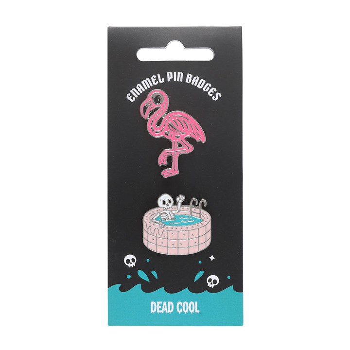 Dead Cool Skeleton and Flamingo Enamel Pin Badges