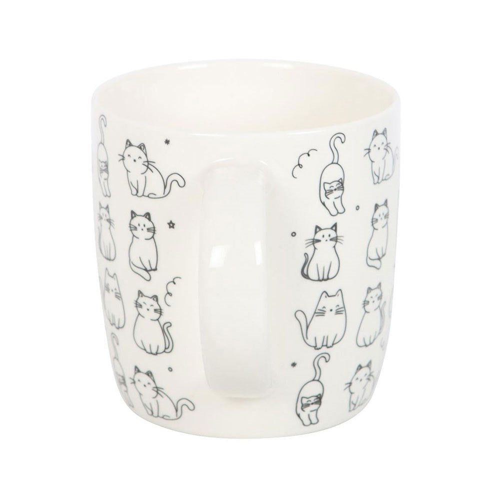 White Happy Cat Print Mug