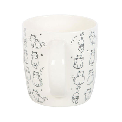 White Happy Cat Print Mug
