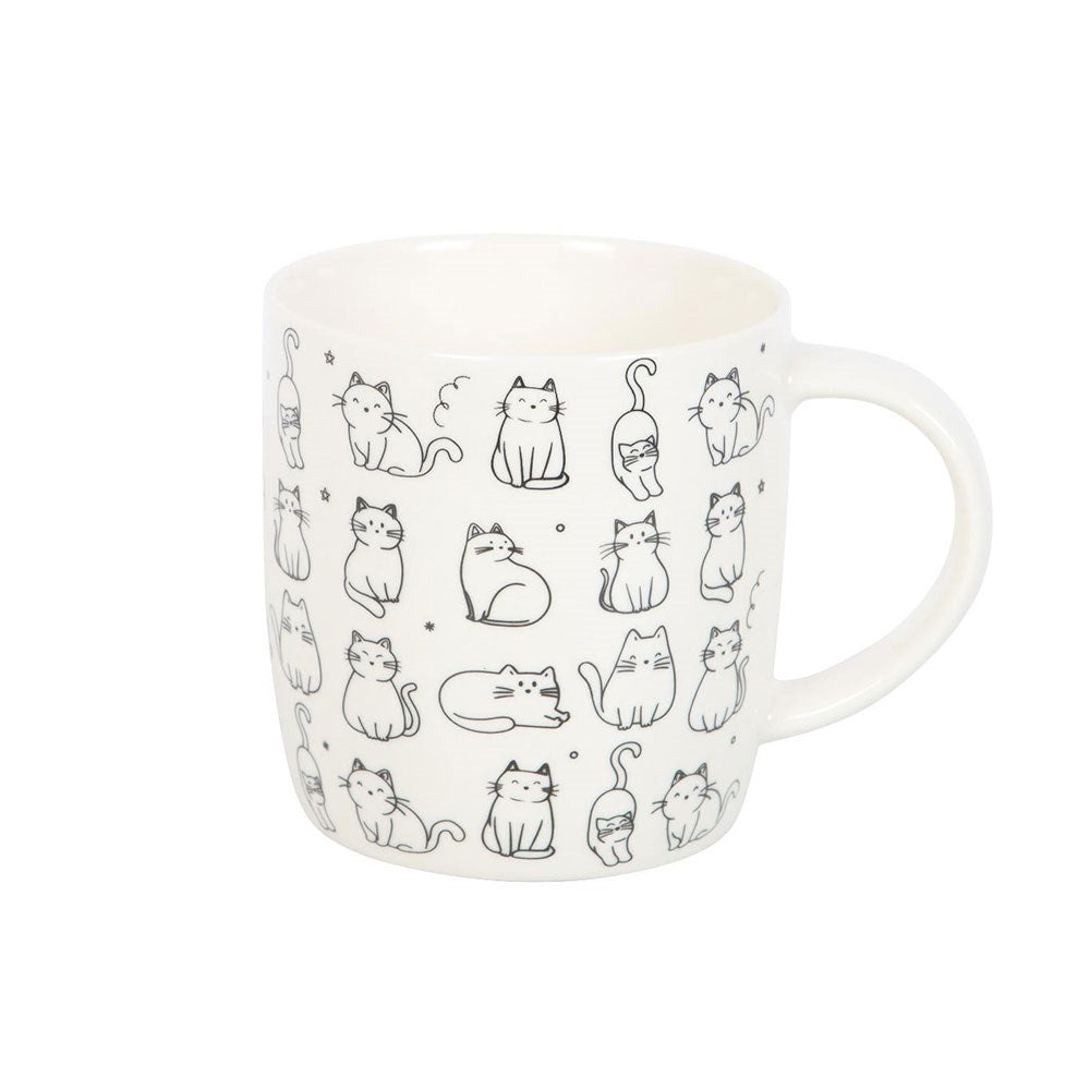 White Happy Cat Print Mug