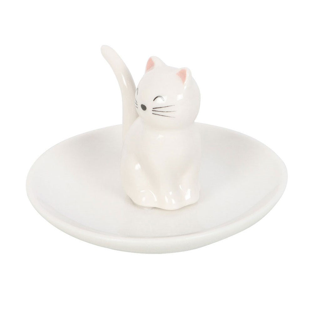Sitting White Cat Trinket Dish