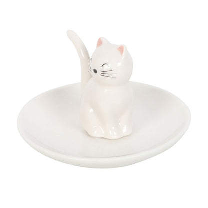 Sitting White Cat Trinket Dish
