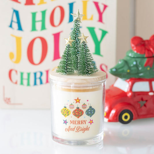 Merry and Bright Cinnamon & Spice Glass Candle with Tree