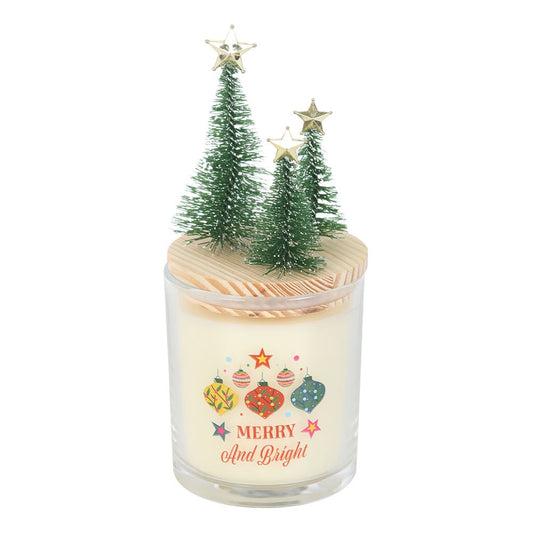 Merry and Bright Cinnamon & Spice Glass Candle with Tree