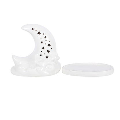 White Pastel Skies Moon Incense Cone Holder