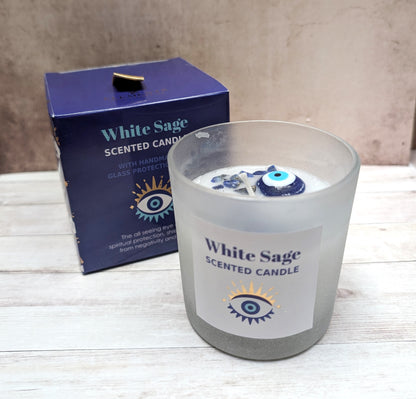 All Seeing Eye White Sage Crystal Chip Protection Candle