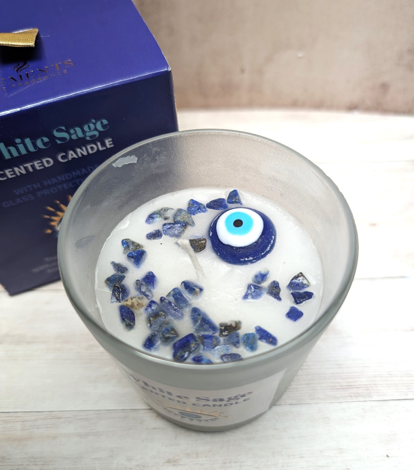 All Seeing Eye White Sage Crystal Chip Protection Candle