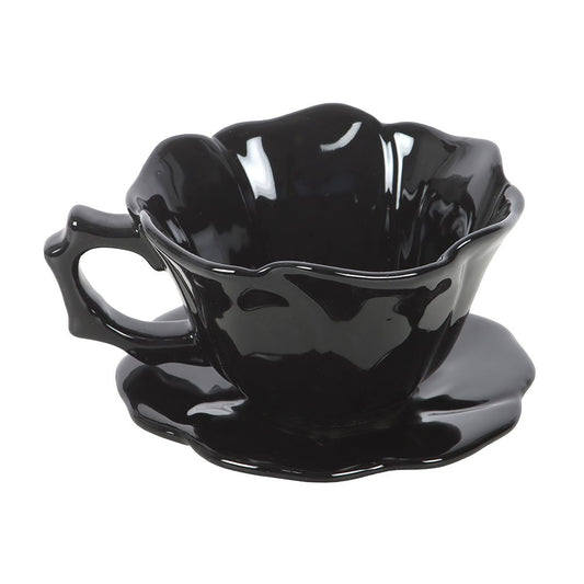Black Rose Teacup and Saucer