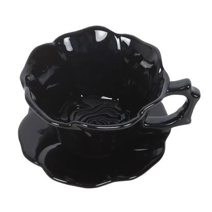Black Rose Teacup and Saucer