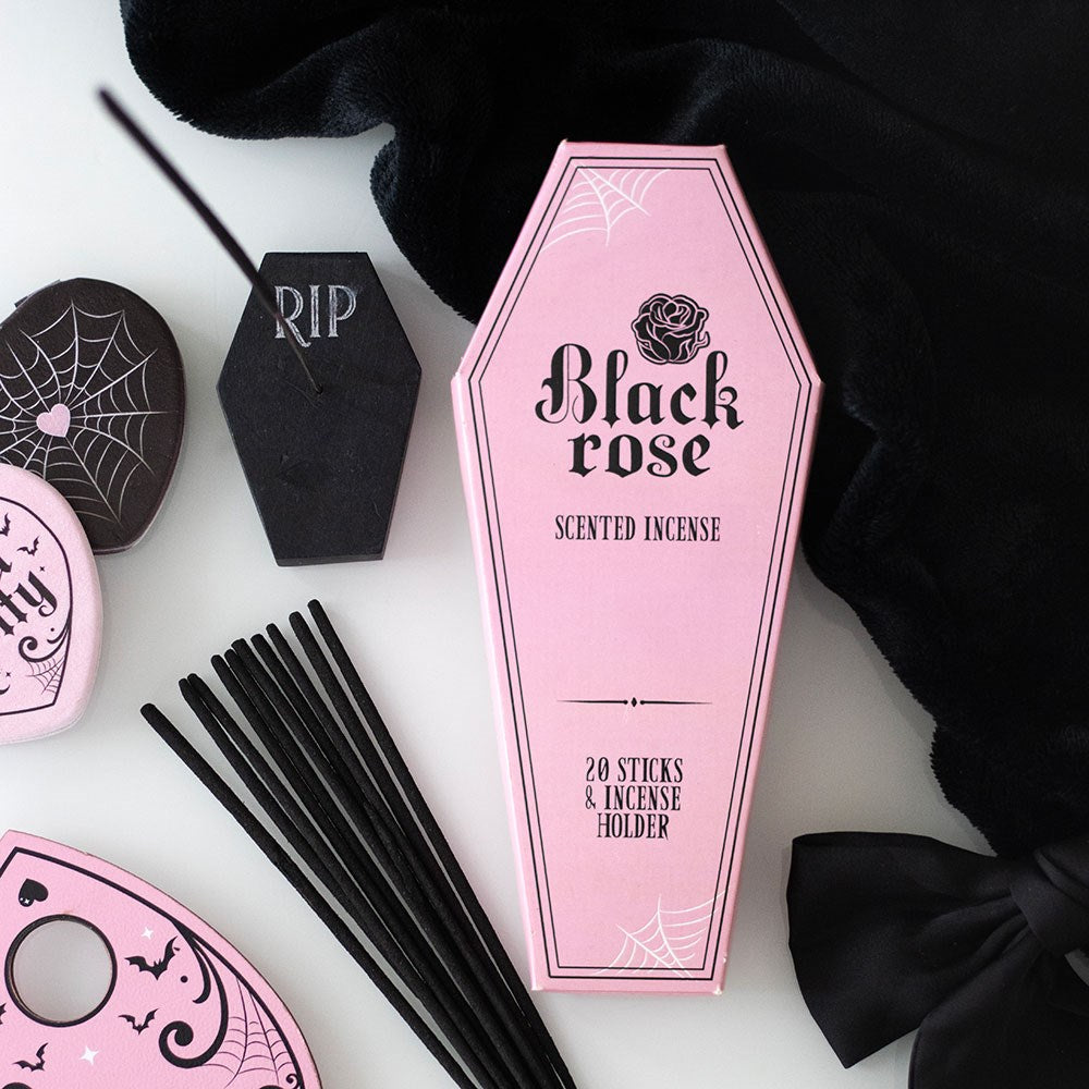 Black Rose Incense Sticks with Coffin Holder