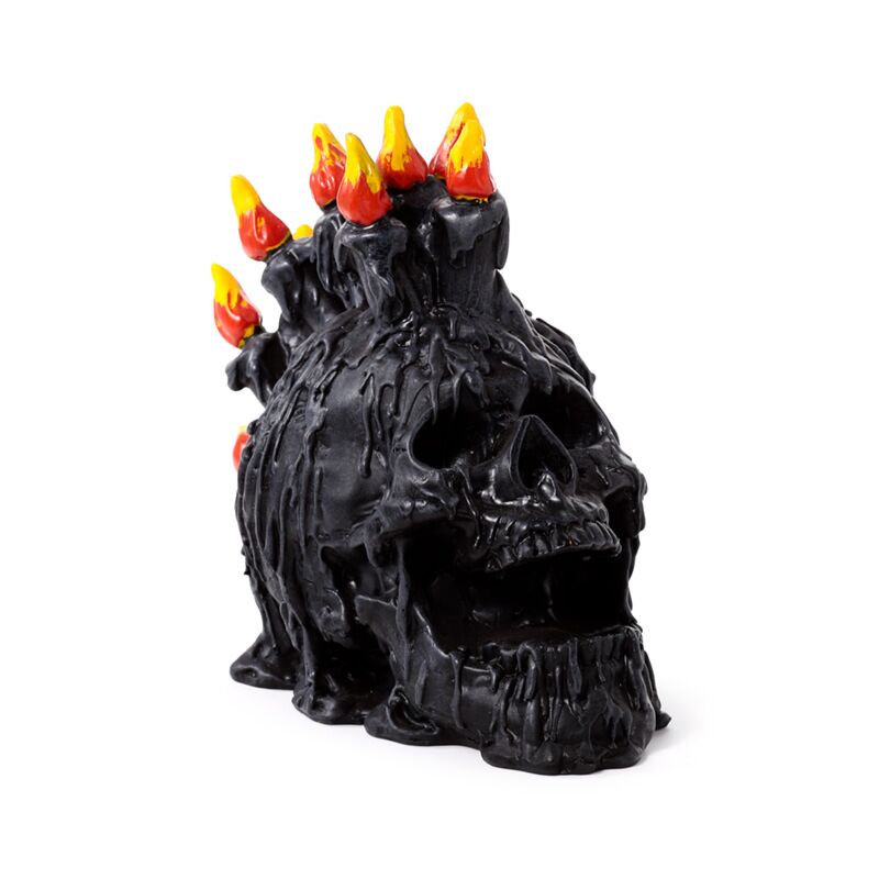 Black Screaming Skull with Candles & Melted Wax