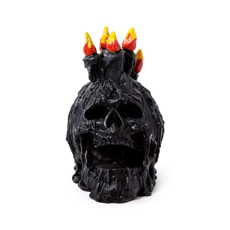 Black Screaming Skull with Candles & Melted Wax