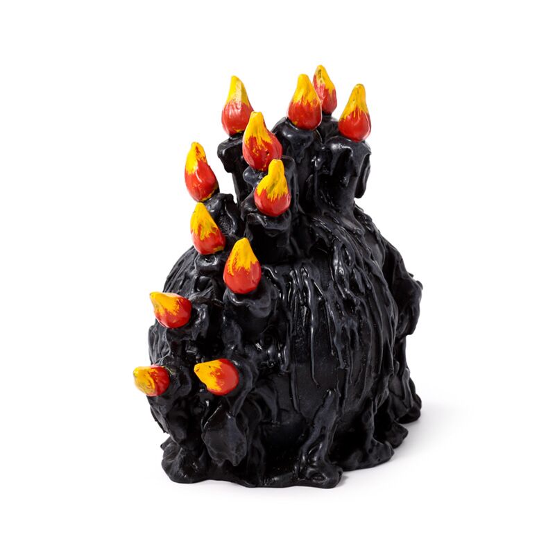 Black Screaming Skull with Candles & Melted Wax