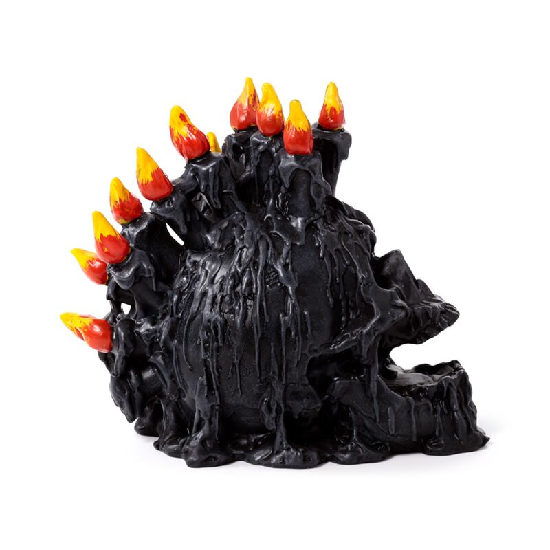 Black Screaming Skull with Candles & Melted Wax