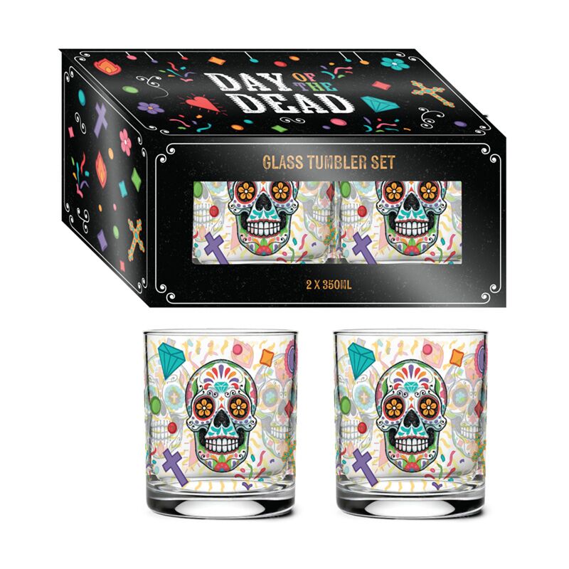 Day of the Dead Set of 2 Glass Tumblers