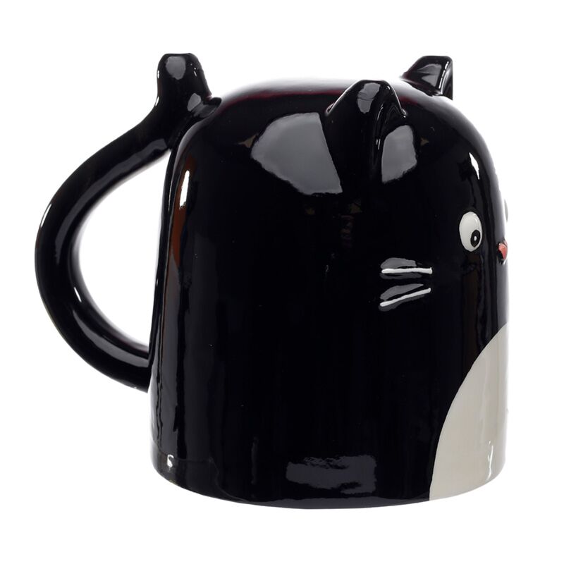 Black Cat Upside Down Ceramic Shaped Mug