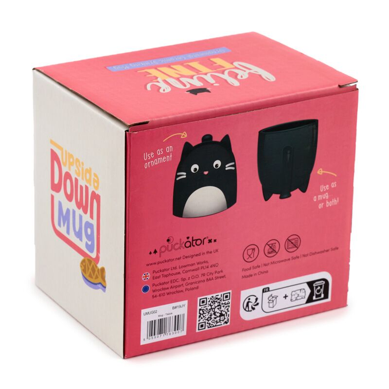 Black Cat Upside Down Ceramic Shaped Mug