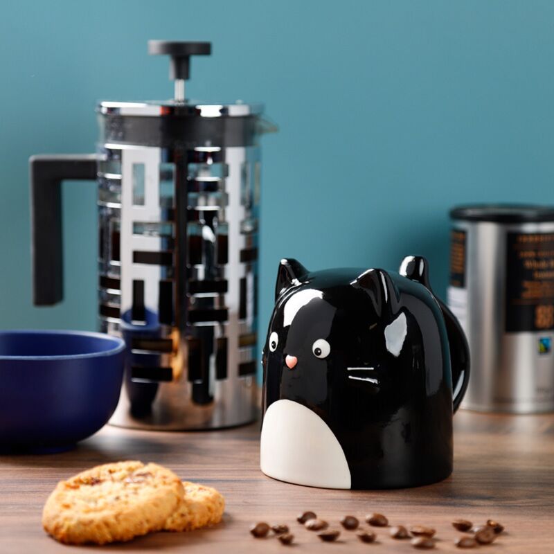 Black Cat Upside Down Ceramic Shaped Mug