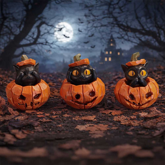 Three Wise Halloween Pumpkin Patch Cats